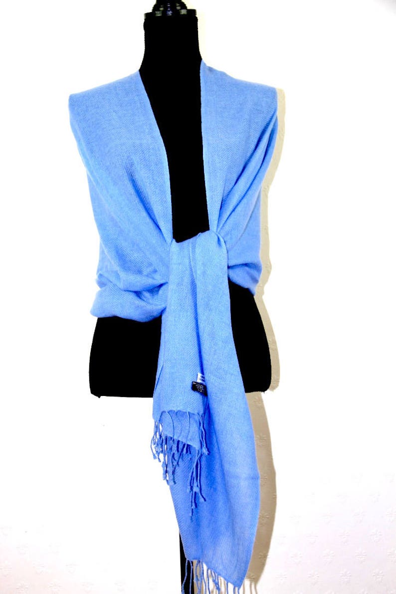 Soft Warm Cashmere Shawl Wrap Scarf Pashmina Bridesmaid Bridal Sky Blue Super Soft Light Fringed Elegant Accessory