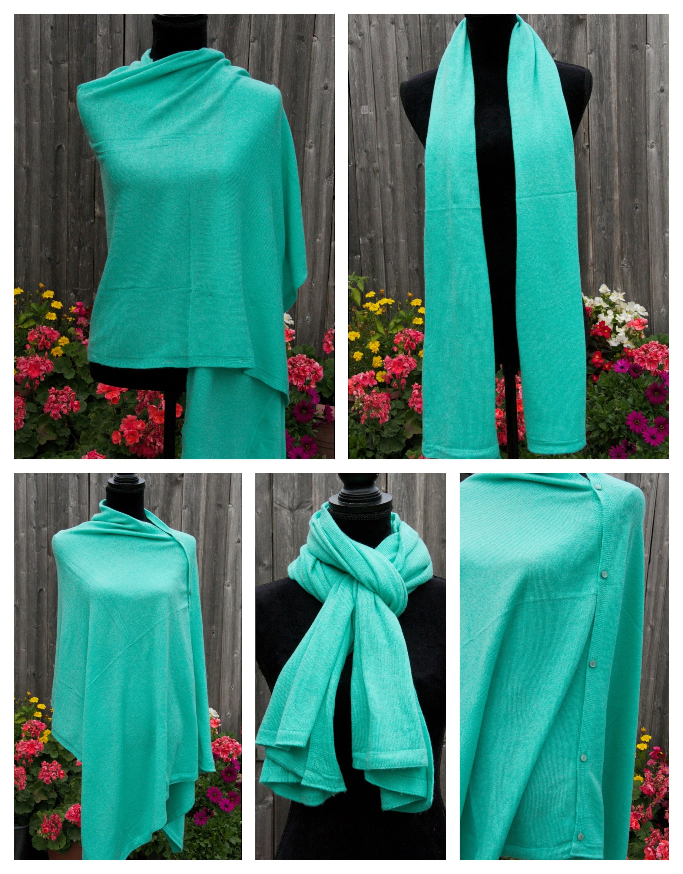 Image of Cashmere Poncho Wrap Cape Ladies Pashmina Wool Mint Green Shawl Scarf Warm Handwoven Nepal