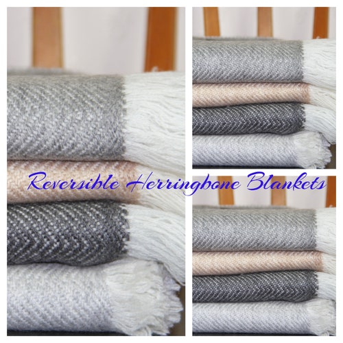 Reversible Cashmere Throws Blanket Grey Wrap shops Scarf Herringbone Soft Warm Handwoven Large Pashmina Shawl Sofa Couch Bed