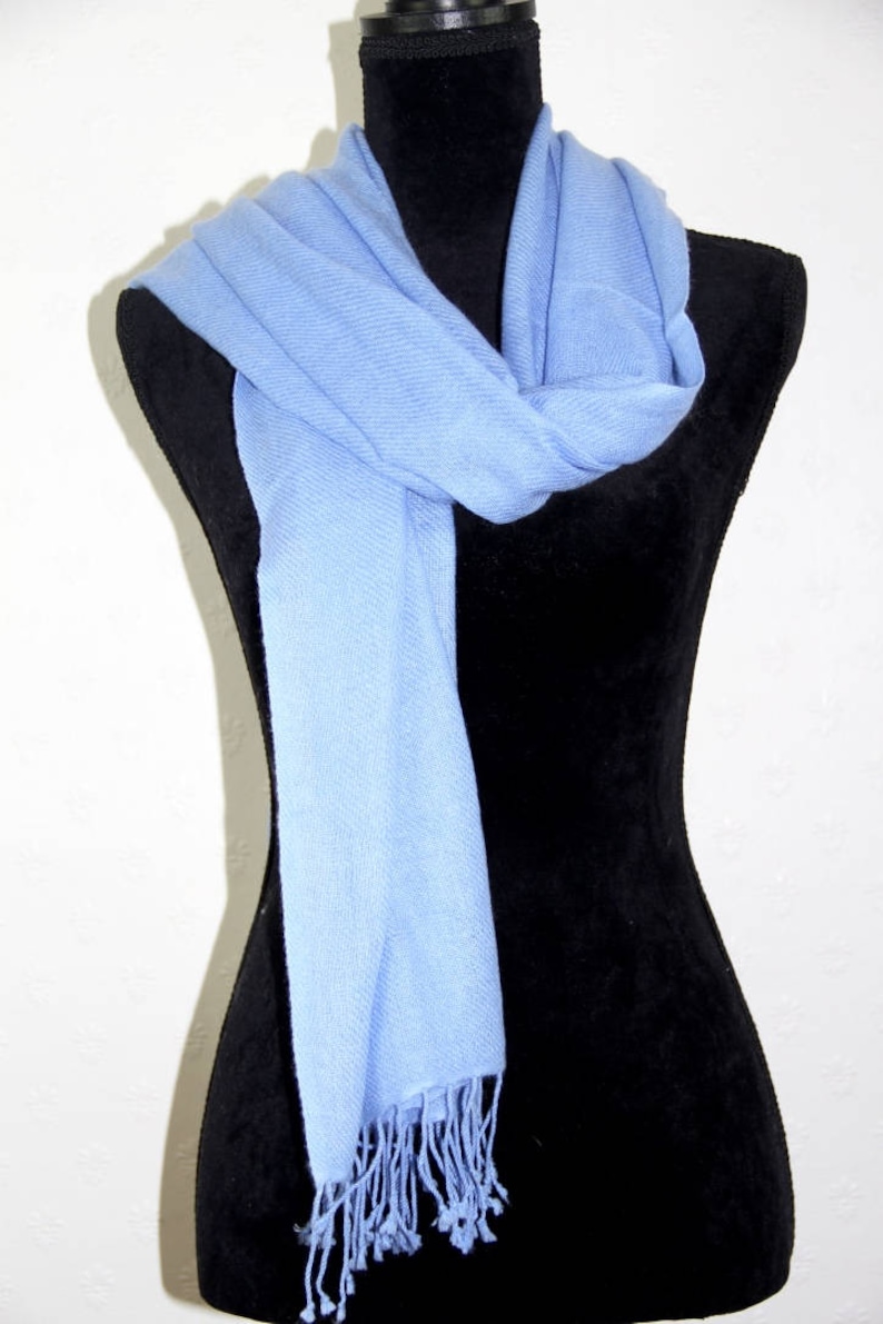 Soft Warm Cashmere Shawl Wrap Scarf Pashmina Bridesmaid Bridal Sky Blue Super Soft Light Fringed Elegant Accessory