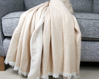 Wool Throws Blanket Scarf Thick Oversized Shawl Handwoven Pashmina Reversible Beige Travel Wrap Meditation Wrap