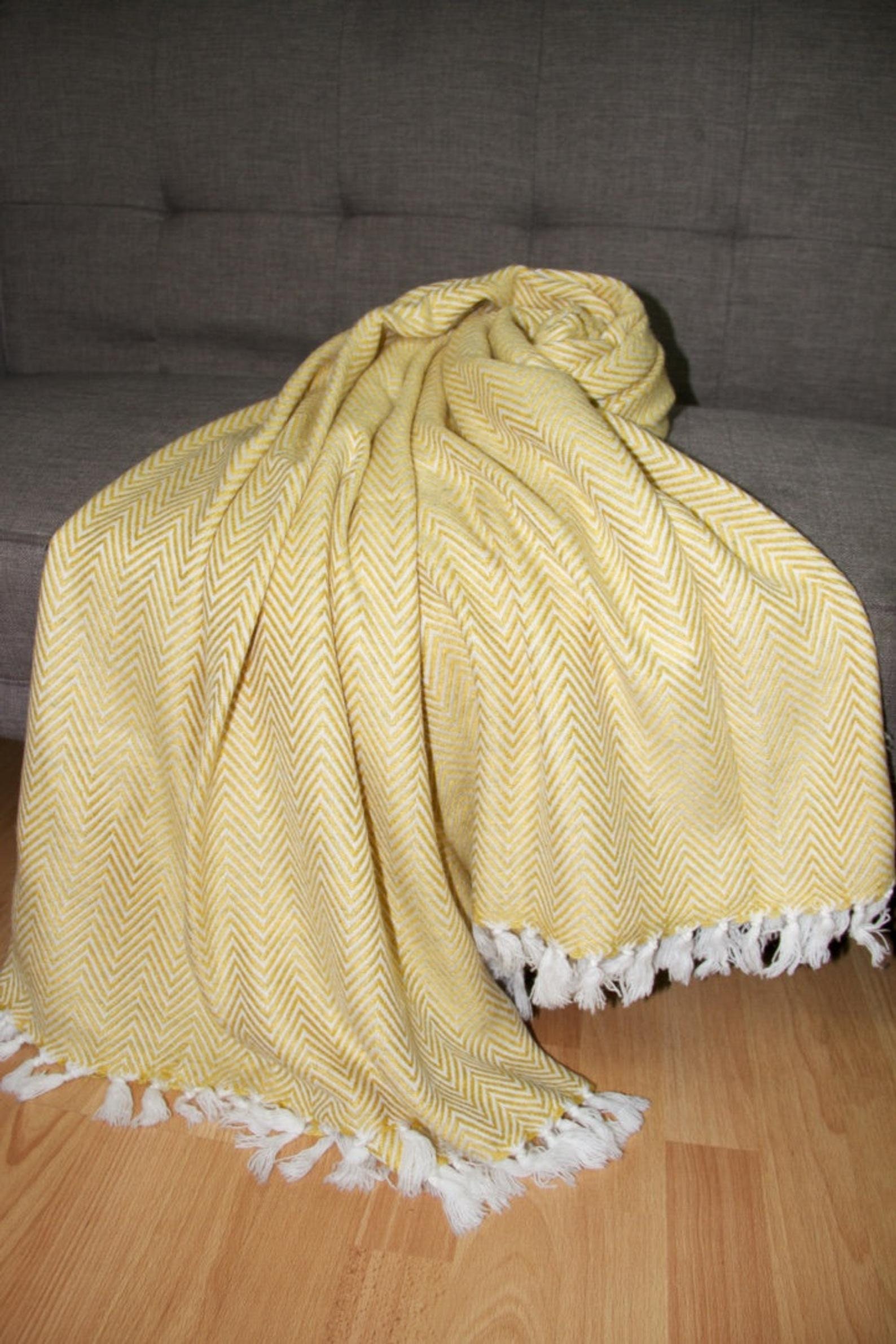 Mustard Yellow Thick Cashmere Blanket Throws Cashmere Large Etsy