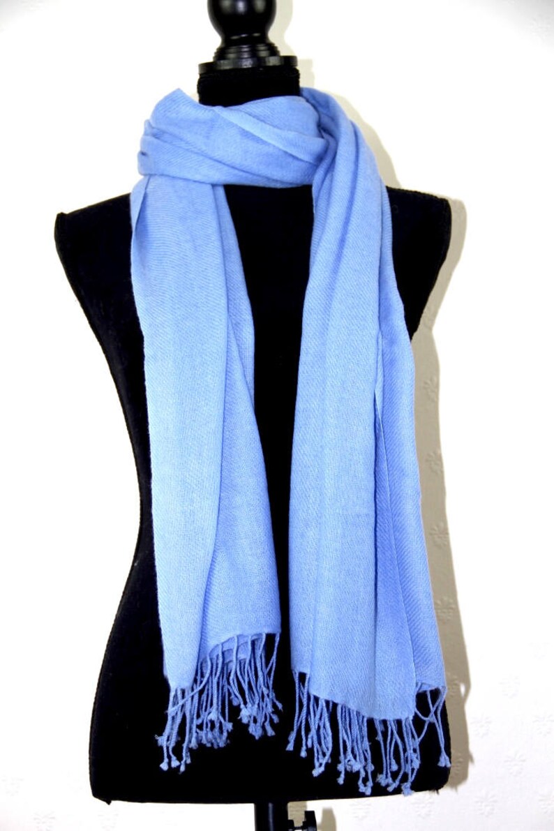 Soft Warm Cashmere Shawl Wrap Scarf Pashmina Bridesmaid Bridal Sky Blue Super Soft Light Fringed Elegant Accessory