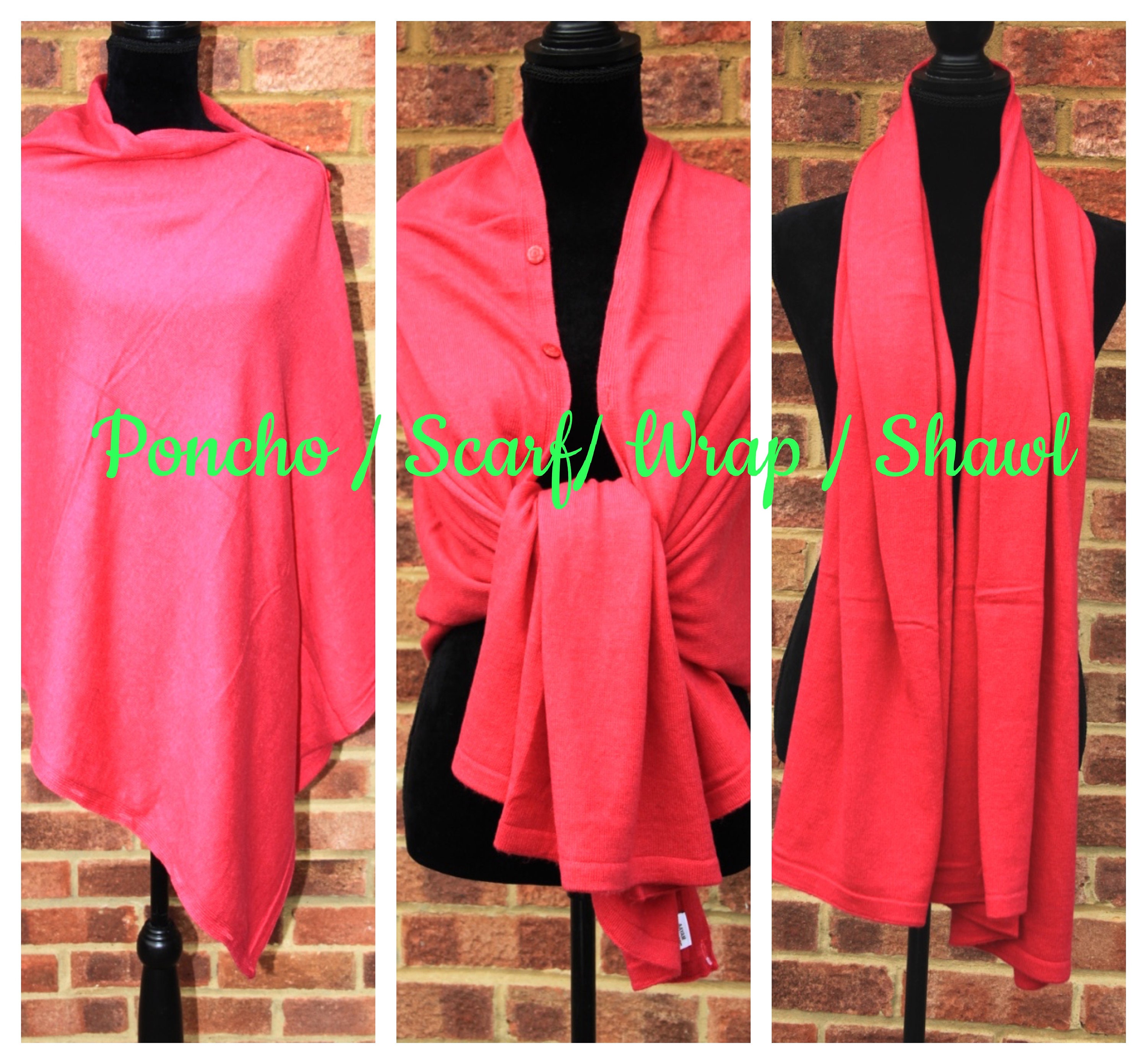 Image of Crimson Red Cashmere Wrap Poncho Soft Warm Handwoven Buttoned Pashmina Scarf Wool Cape Ladies Shawl Nepal