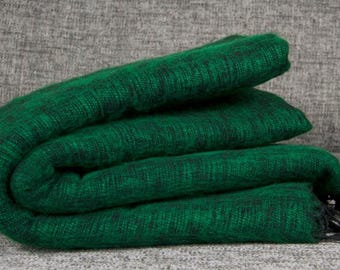 Manta/bufanda de lana de yak verde tejida a mano, estilo himalayo, ideal para viajes.