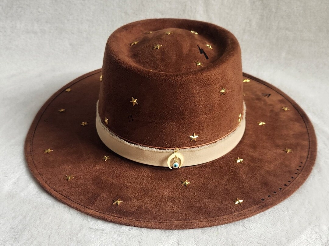 Bohemian Hat Ref: STAR. Toscana Model, Made of Brown Suede. Size M With ...