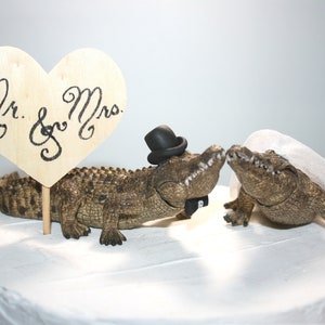 Crocodile Cake Toppers - Wedding Cake Toppers - Bride and Groom - Unique - Animal Cake Toppers; Cute; Alligator Cake Toppers - Gators; Crocs