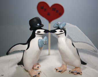 Penguin Wedding Cake Toppers - Animal Cake Toppers - Penguins - Bride and Groom - Cute - Unique - Personalized - Mr and Mrs - Wedding Decor