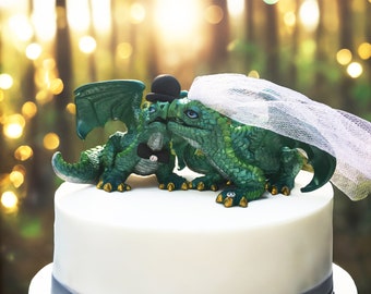 Dragon Cake Toppers; Wedding Cake Toppers; Dragon Bride and Groom - Animal Cake Toppers - Custom - Zodiac - Peace - Yoga - Gargoyles