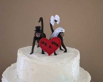 Monkey Bride And Groom Custom Wedding Cake Topper - Animal Wedding Cake Topper - Jungle Wedding - Personalized Topper