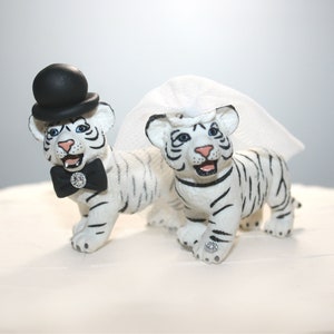 White Tiger Cake Toppers - Bride And Groom - Custom Cake Toppers - Wedding Cake Toppers - Animal Toppers - Tigers - Custom Cake Toppers