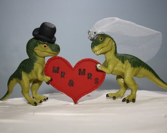 Dinosaur Wedding Cake Toppers - Dinosaurs - Jurassic Park Wedding - T-Rex Cake Toppers - Custom Cake Toppers - Unique - Green - Cake Tops