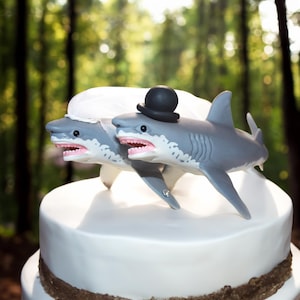 Shark Cake Toppers - Wedding Cake Toppers - Great White Sharks - Large Cake Toppers - Animal Cake Toppers - Bride and Groom - Marine - Shark