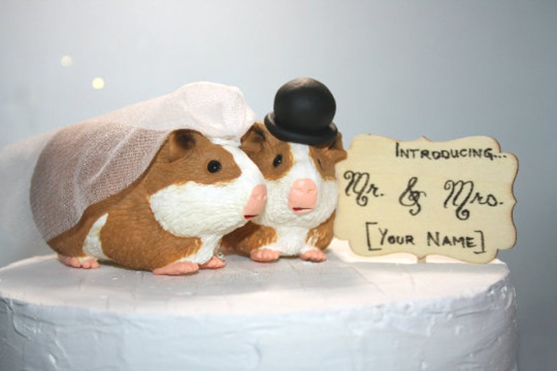 Guinea Pigs Wedding Cake Toppers Fun Wedding Cake Toppers Guinea Pig Cake Toppers Bride and Groom Sentimental Pets Keepsake image 1