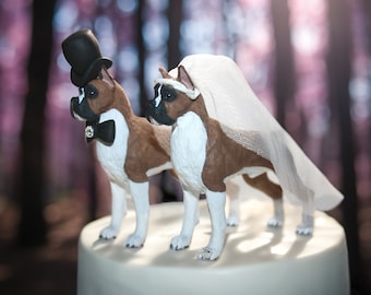 Boxer Cake Toppers - Wedding Cake Toppers - Dog Bride and Groom - Dog Cake Toppers - Animal Cake Toppers - Cute Wedding Cake Toppers