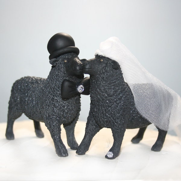 Wedding Cake Toppers - Sheep Cake Topper - Black Sheep - Custom Cake Toppers - Whimsical - Animal Cake Toppers - Farm - Barn - Country