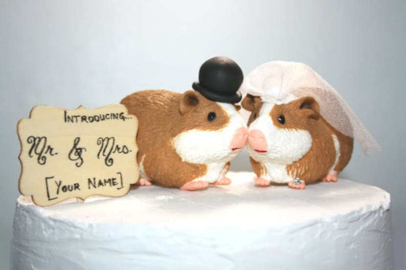 Guinea Pigs Wedding Cake Toppers Fun Wedding Cake Toppers Guinea Pig Cake Toppers Bride and Groom Sentimental Pets Keepsake image 2