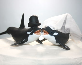 Whale Cake Toppers - Orcas - Killer Whales - Large Cake Toppers - Wedding Cake Toppers - Animal Wedding Cake Toppers - Bride and Groom