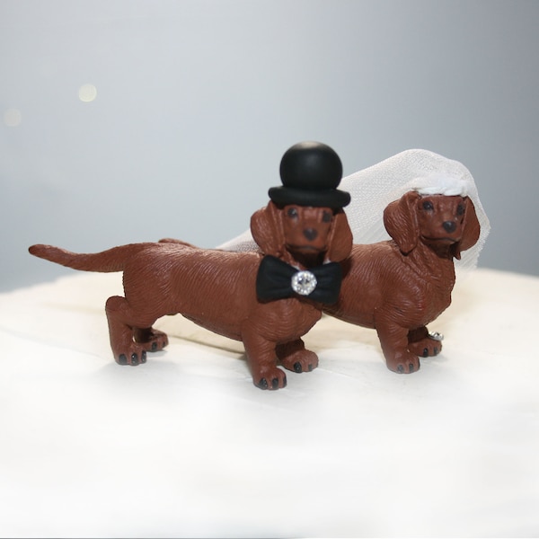 Dachshund Wedding Cake Topper - Perro Novia y Novio - Sr. y Sra. - Animales - Divertido Cake Topper - Perros - Cachorros - Nupcial