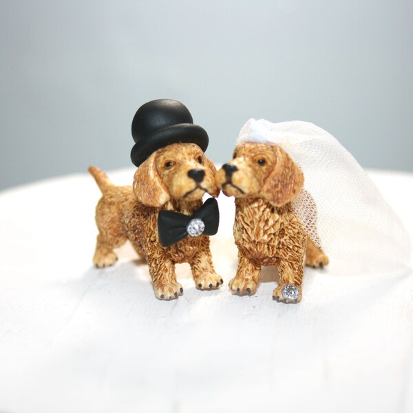 Topper de pastel de boda Dachshund - Perro novia y novio - Sr. y Sra. - Animales - Topper de pastel divertido - Perros - Cachorros - Topper de pastel con perro