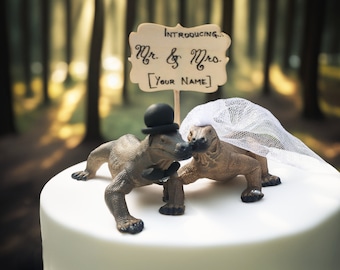 Komodo Dragon Cake Topper - Wedding Cake Toppers - Bride and Groom - Unique - Animal Cake Toppers; Cute; Lizard Cake Topper