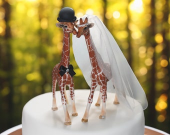 Giraffes - Wedding Cake Toppers - Giraffe Bride And Groom Custom Wedding Cake Toppers - Animal Wedding Cake Toppers - Large Size - Safari