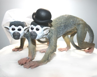 Monkey Cake Toppers - Wedding Cake Toppers - Squirrel Monkeys - Large Cake Toppers - Bride And Groom - Custom Cake Topper - Animals - Cake