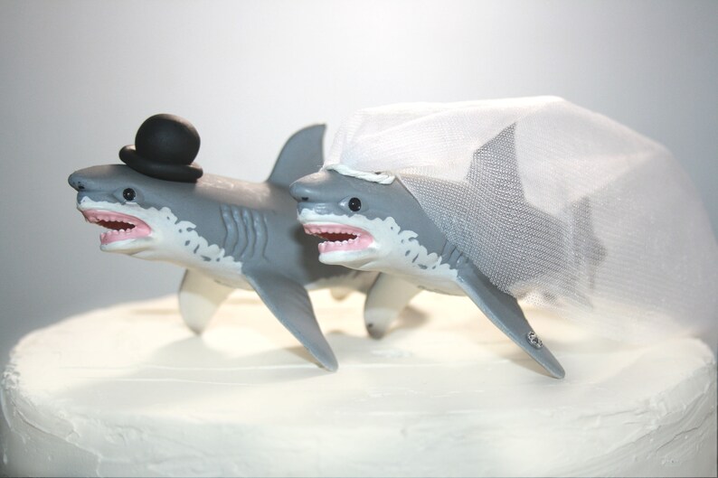 Shark Cake Toppers Wedding Cake Toppers Great White Sharks Etsy
