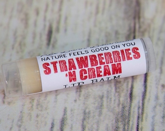 Organic Strawberries N Cream Lip Balm ~ Creamy Strawberry Flavored Stocking Stuffers, Holiday Gifting for her, Fun Children Gifts under 10