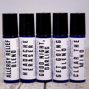Organic Aromatherapy Christmas Gift Set - 5 Natural Remedy Rollers, Great Gifts for Mom, Stocking Stuffers for Secretary, Presents for him