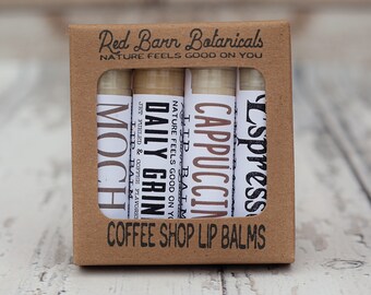All Natural Coffee Gift Set of 4 Lip Balms ~ Best Christmas Present for Her, Great Dad Gift, Coffee Lover Ideas under 20, Nice Wife Presents