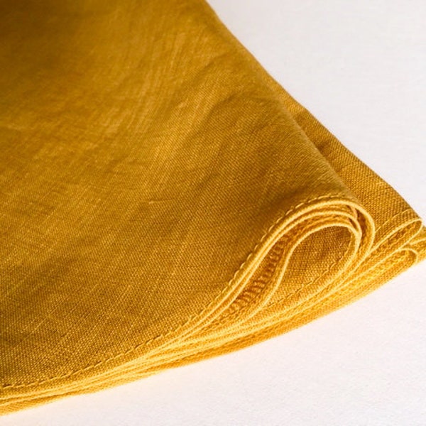 Circle linen TABLECLOTH. Gold-mustard color 100% linen round tablecloth. Natural fabric textile tablecloth. 164 cm / 64.5 in diameter