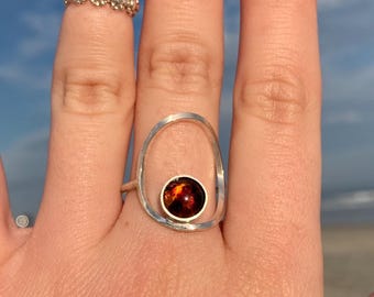 Amber & Fuchsia Glass Ring - Fused Glass - Unique Jewelry - Size 8.5