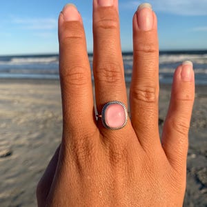 Pink Glass Ring - Fused Glass Ring - Pink Delicate Ring - Sterling Silver - Fashion Ring - Size 7