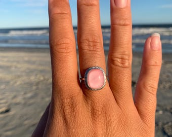 Pink Glass Ring - Fused Glass Ring - Pink Delicate Ring - Sterling Silver - Fashion Ring - Size 7
