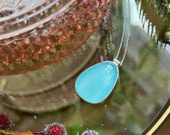 Blue Teardrop Shaped Glass Pendant Necklace