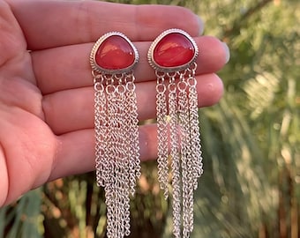 Coral Chain Earrings. Statement Earrings. Long Earrings