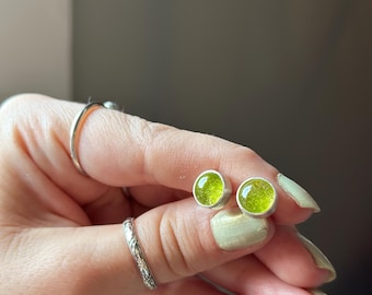 Light Green Transparent Stud Earrings. Glass Earrings.