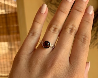 Orange & Dark Garnet Ring - Decorative Ring - Single Stone Ring - Fused Glass - Glass Jewelry - Minimal Jewelry - Size 6