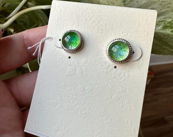 Light Green & Aqua- Decorative Style Stud Earrings - Fused Glass Earrings - Glass - Earlobe Earrings