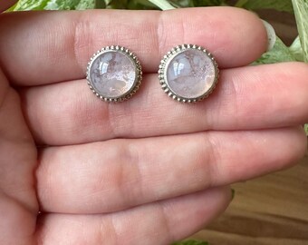 Pink - Decorative Stud Earrings - Glass Earrings - Fused Glass