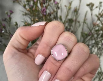 Pink Glass Ring - Square Ring - Fused Glass - Size 5.5