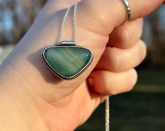 Triangle Shaped Necklace - Pendant Necklace - Shades of Green - Fused Glass Jewelry