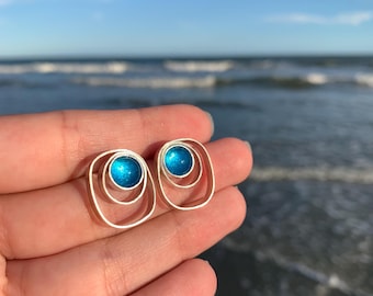 Groovy Blue Glass Earrings - Fused Glass Jewelry - Fine Art Earrings - Metal Earrings