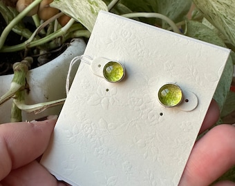 Light Green Transparent Stud Earrings. Glass Earrings.