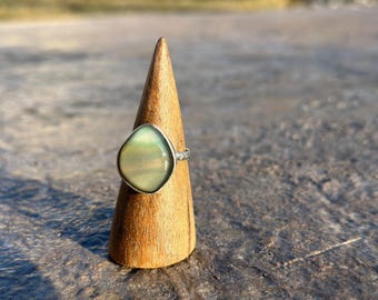 Shades Of Green - Glass Ring - Fused Glass - Shape Ring - Size 8
