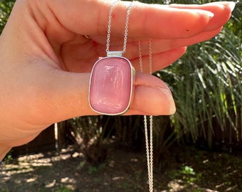 Pretty Pink Pendant Necklace - Glass Necklace - Fused Glass