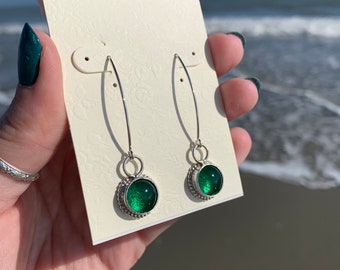 Emerald Colored Glass Earrings