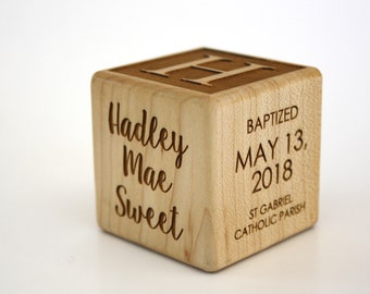 Custom Engraved Baptism Baby Block // Baptism Gift // Baby Christening Gifts // Wooden Block // Personalized Baby Gift // Custom Baby Block