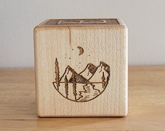 Bloque de bebé grabado personalizado // Bloque de madera personalizado // Regalo de recién nacido de calidad de reliquia // Regalos al aire libre para futuros padres // Cubo de nombres